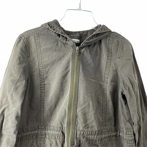 Gray Field Jacket Womens Size M Abound Brand Gray Hooded Cinch Waist Full Zip - Picture 3 of 6